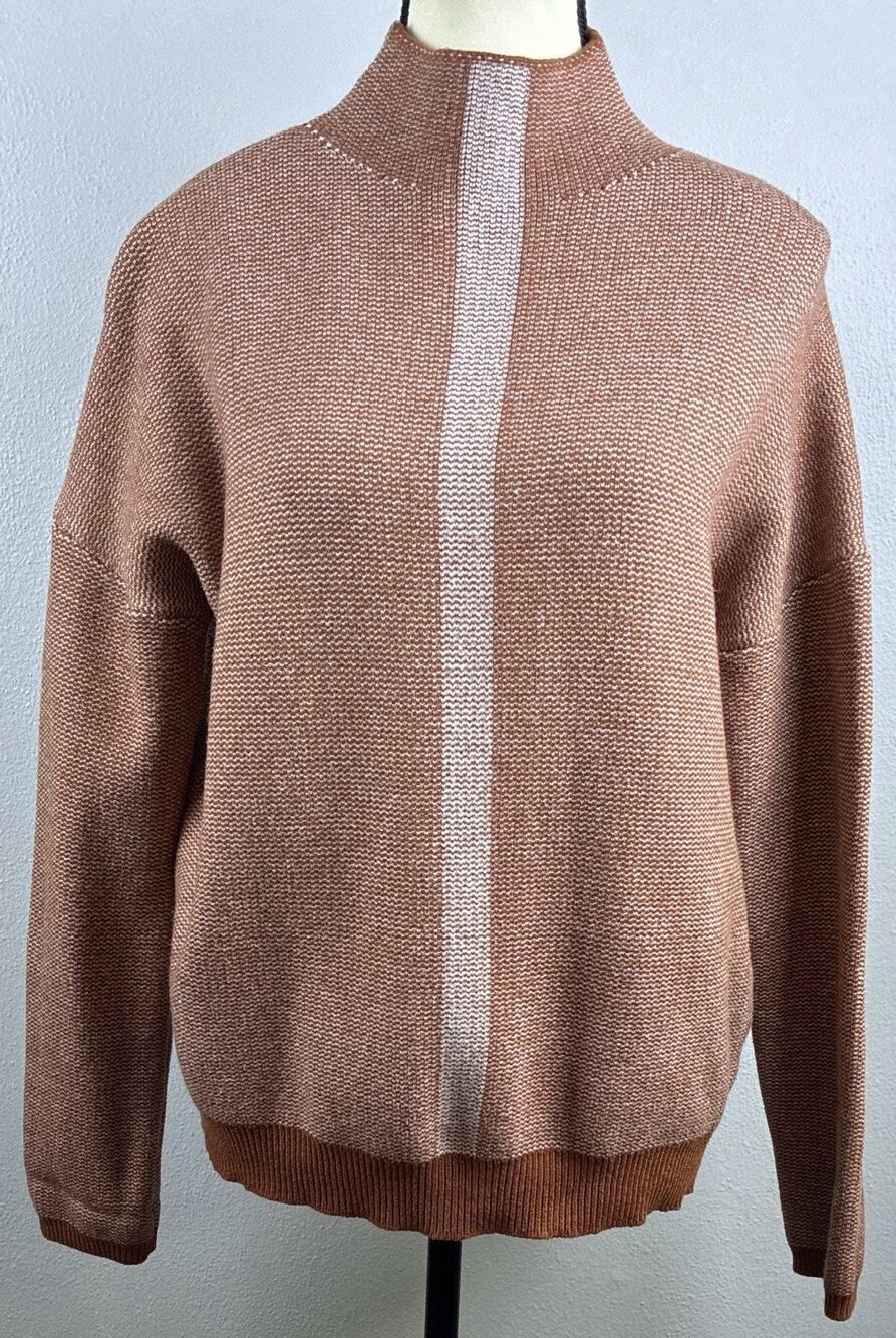 Bohme Sz M Rust White Stripe Drop Shoulder Mock Neck LS Sweater